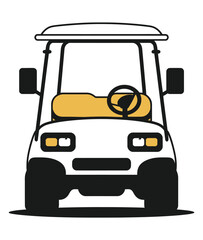A clean, stylized illustration of a white golf cart facing forward.
