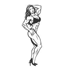 Muscular Female Bodybuilder Posing in Line Art Style