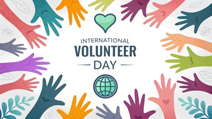 Hands raised with heart symbols, community volunteer unity and care celebration concept.