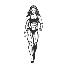 Muscular Female Bodybuilder Posing in Line Art Style