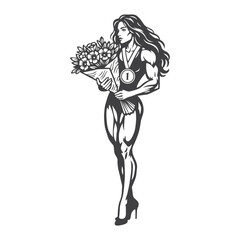Muscular Female Bodybuilder Posing in Line Art Style