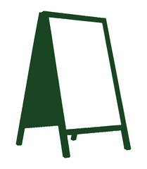 A blank green A-frame sandwich board sign is ready for messages.