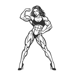 Muscular Female Bodybuilder Posing in Line Art Style