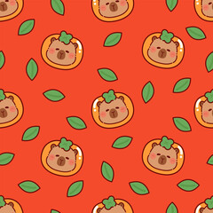 Cute capybara persimmon head seamless pattern