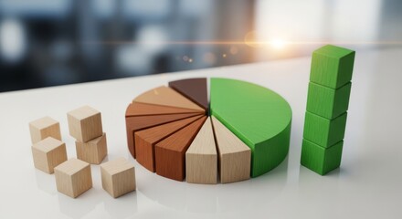 Modern 3D pie chart and bar blocks: visualizing market share, revenue distribution, and business performance data for clear, engaging financial reporting and strategic decision making