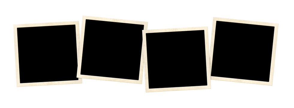 Template collage with four frame photos. Moodboard pictures album grid for scrapbooking. Vintage style mood board layout. Isolated on white background. Copy space for your text and photo