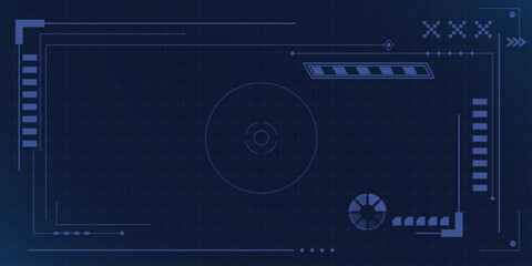 HUD frame UI tech design for cyberpunk game interface. Futuristic screen overlay with digital elements and holographic borders. Modern technology display for sci fi gaming, VR applications and space.