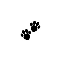 Fototapeta premium Two black paw prints diagonally on a plain white background on transparent background