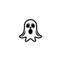Illustration of a simple cartoon ghost with a surprised face on transparent background