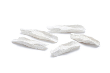 Dried Chinese yam slices on white background