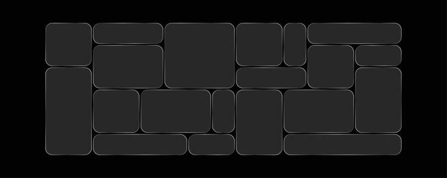 Transparent modern liquid bento grid glass frame effect UI panel template design. Web interfaces transparent surface UI UX design.