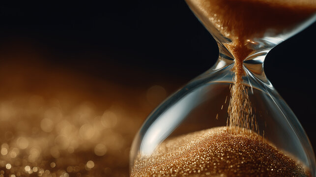 Hourglass Time: Capture the essence of time with this detailed shot of an hourglass, its granular contents gently flowing, symbolizing the passage of time and the preciousness of moments.