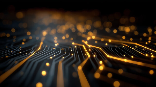Digital Highway: A luminous digital circuit board pulsates with vibrant energy, highlighting the complex infrastructure of data transmission and technological advancement.