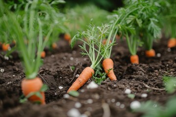 Fresh carrots growing in rich soil, showcasing sustainable agriculture and healthy eating