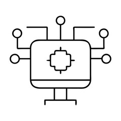 Obraz premium Schematic illustration of a computer with network nodes on transparent background