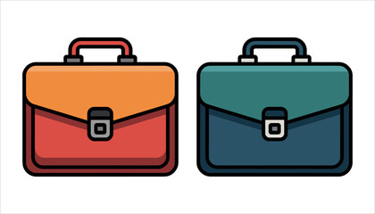 Two flat design briefcases one orange and red the other teal and blue luggage travel