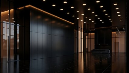 Sleek modern interior design with luxurious dark aesthetic.