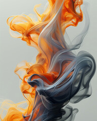 Abstract Swirling Orange and Grey Smoke Background. Creative Fluid Ink Motion Concept