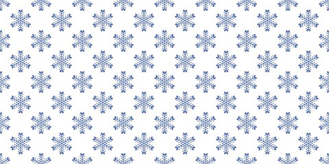 Seamless winter pattern with blue snowflakes on a clean white background. Perfect for Christmas wrapping, seasonal textiles, winter decor, and festive design projects.