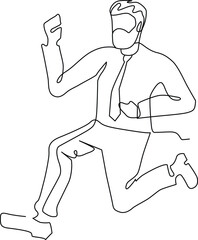 Man in business suit jumping with joy, single line art style illustration Vector
