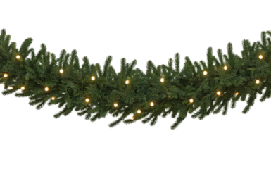 Green fir garland with warm white L E D lights Christmas garland