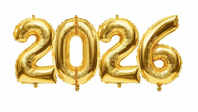 Celebrate 2026 with shimmering golden balloon numbers for a festive New Year, anniversary, or milestone event, adding a touch of elegant celebration