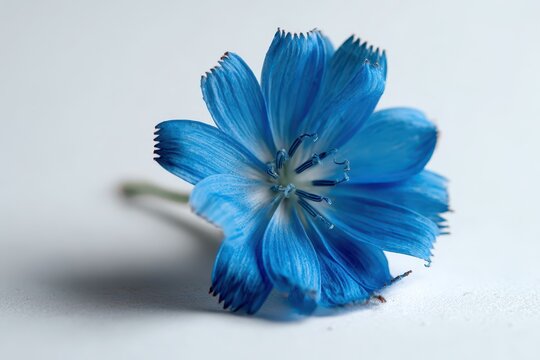 Isolated blue bloom on a clean white studio backdrop, close-up