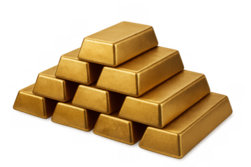 Stacked gold bars representing wealth, investment, banking, and global finance success on a transparent background