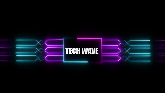 Networking chip icon futuristic neon circuit board TECH WAVE animated. on black background. Motion graphic of digital logo with futuristic technology.4k video black background animated...