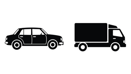 Fototapeta premium Simple black and white car and truck icons for transportation concepts
