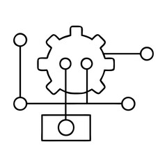 Schematic diagram of a mechanical gear with connections on transparent background