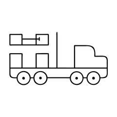 Outline of a flatbed truck carrying rectangular objects on transparent background