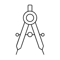 Outline drawing of a drafting compass tool on white background on transparent background
