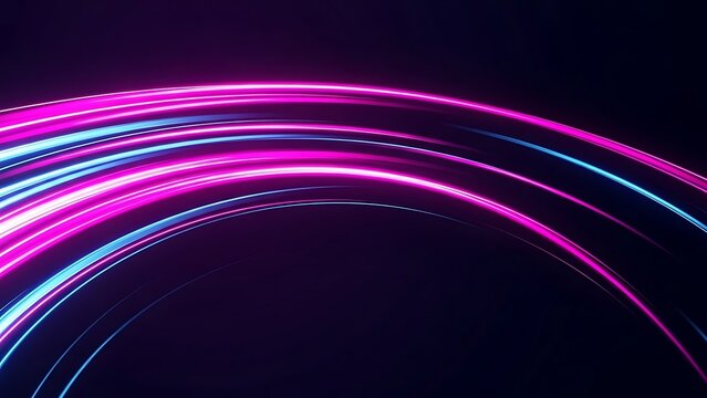Abstract curved light trails in pink and blue against a dark background creating a dynamic effect - Powered by Adobe