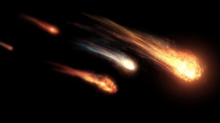 Colorful comets streaking through space at high speed during a cosmic event
