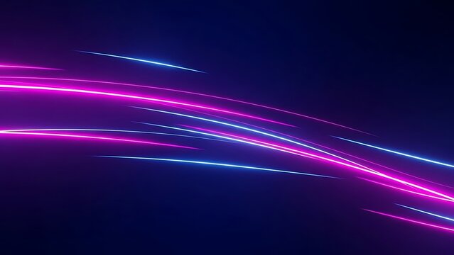 Abstract background with neon glowing light trails in pink and blue on a dark gradient backdrop