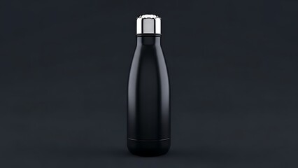 A sleek black reusable water bottle with a silver cap.