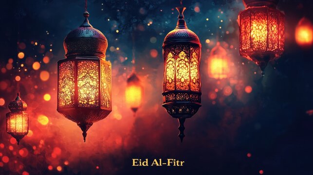 Islamic Lantern and Festive Lights for Eid Al-Fitr - Powered by Adobe