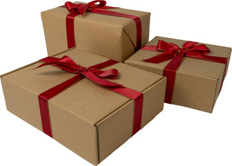 Stack of Craft Wrapped Gift Boxes with Red Ribbon Bows