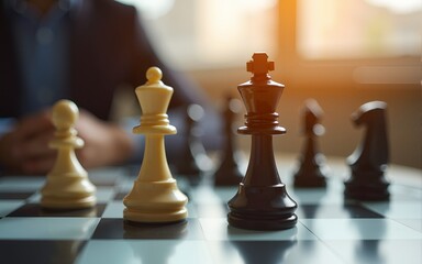Chess board for business strategy and leadership assignment concept of team player or business team and leadership strategy or strategic planning and human resources organization risk management.