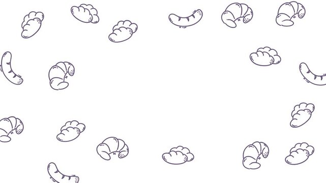 Pattern bakery croissants on white background with copyspace. Ideal for food blogs, menus, social media posts, culinary websites, and bakery branding.