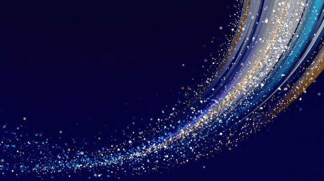 Sparkling glitter trail on dark blue background with abstract light effect