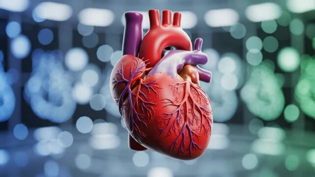Medical illustration of a human heart isolated on a blurred background anatomy concept 3 d render