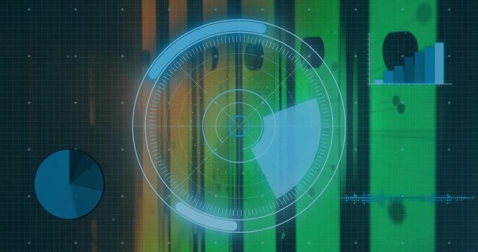 On scan pulse HUD rotating wedge, filling arc, shrinking pie, pulsing bars, showing live analytics