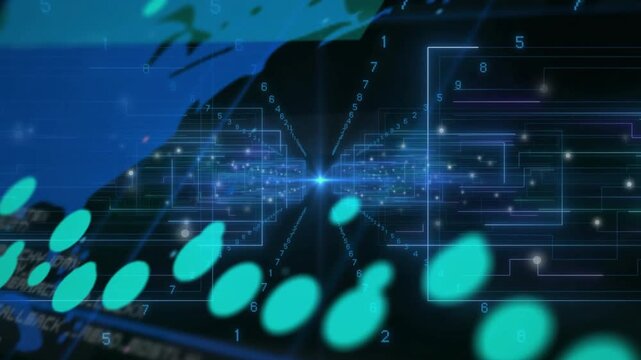 Central light rising starting advance teal ovals flowing map sliding readouts updating showing data