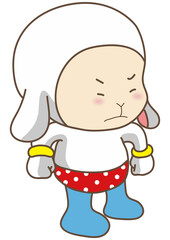 Cute Grumpy Chibi Character in White Hood and Polka Dot Shorts – Kawaii Angry Vector Illustration