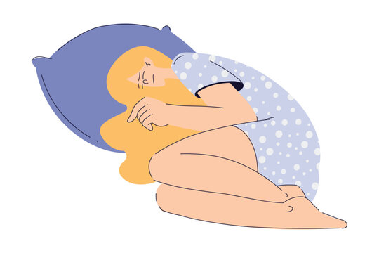 Sleepless Woman at Night Suffer from Insomnia Vector Illustration