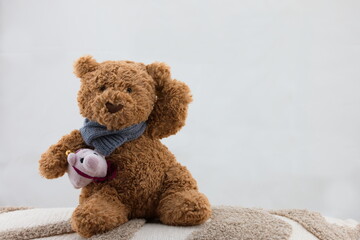 winkender Teddy mit Schweinchen