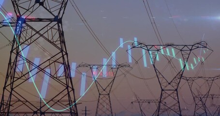 On data pulse pylons showing cyan bars entering left dipping center rising right mapping data - Powered by Adobe