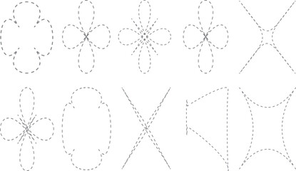 Seamless vector illustration pattern set of Christmas floral elements with hearts and lines decoration
